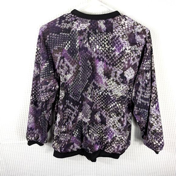 New Directions Small Purple Snakeskin Print Zip Bomber Jacket Womens Stretch - Picture 4 of 4